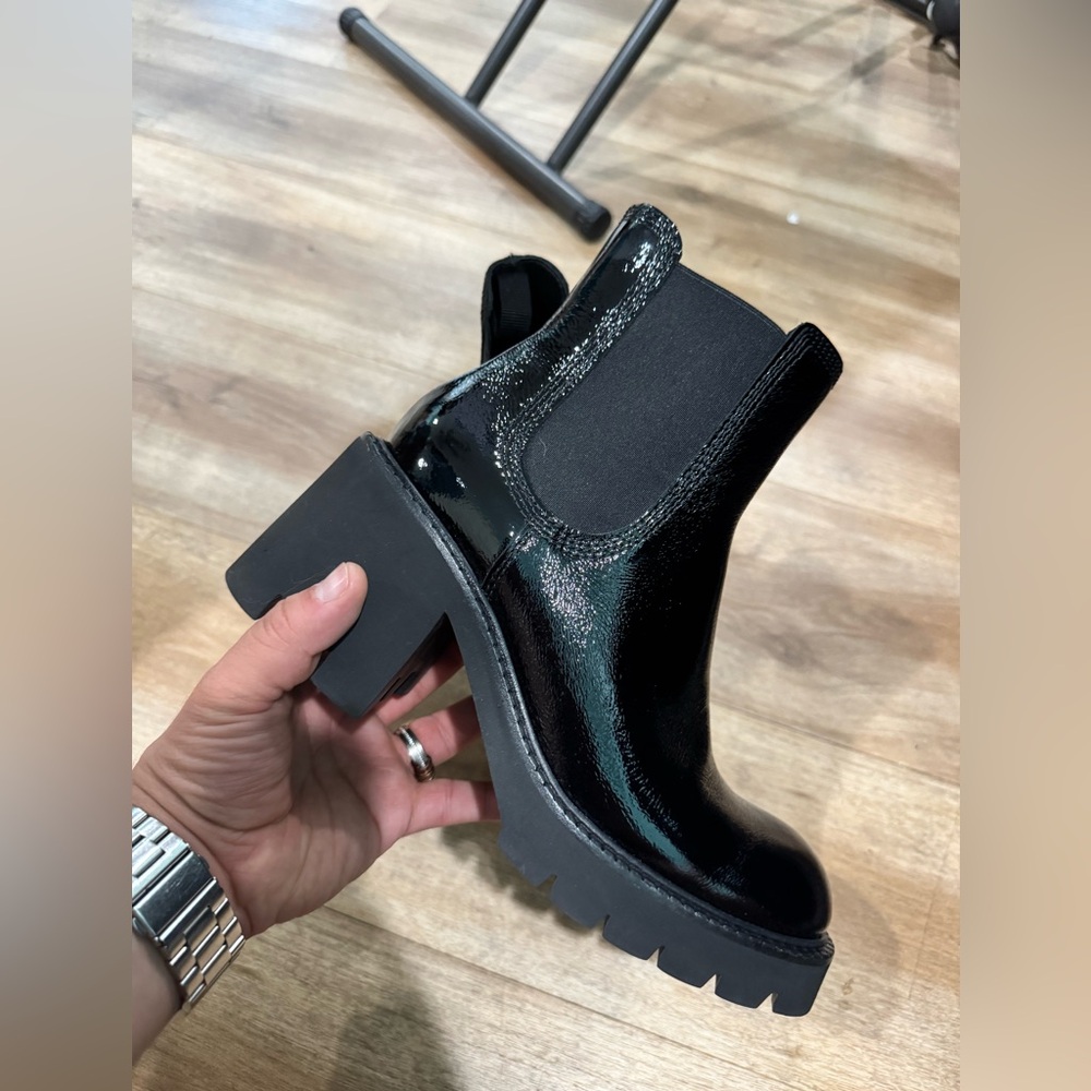 Pedro Garcia Black Patent Leather Chunky Chelsea Boots